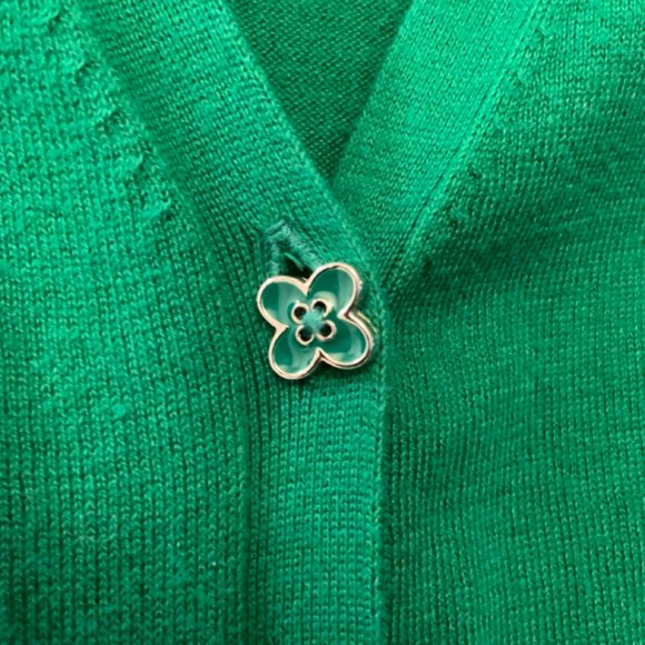 Women's Pink Tartan Button Up Cardigan Knit 100% Pima Cotton Kelly Green Size XS - Picture 3 of 14